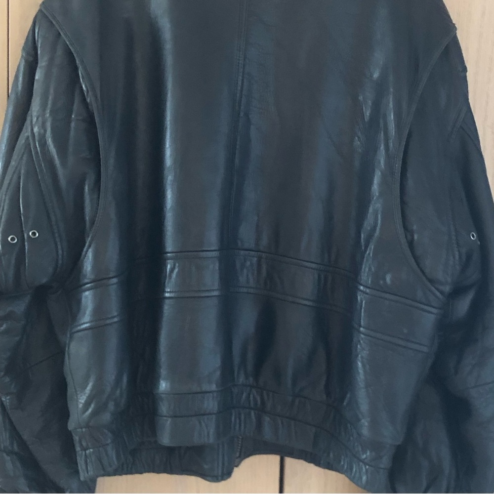Hugo Boss Black Soft Leather Removeable Sheepskin Collar Bomber Jacket Men's 46 - Picture 6 of 16
